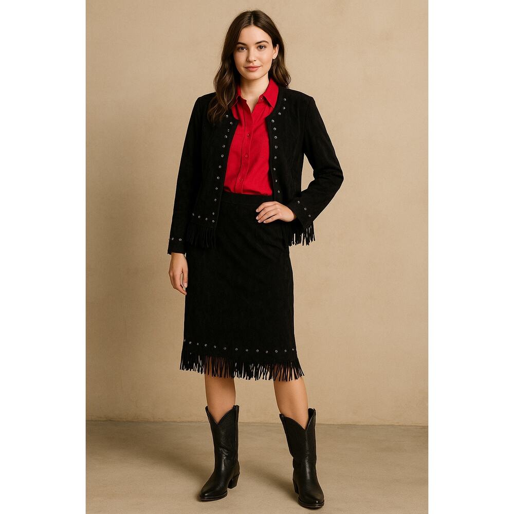 Selene Sport Black Fringe blazer & skirt set NWT deadstock size 6 western